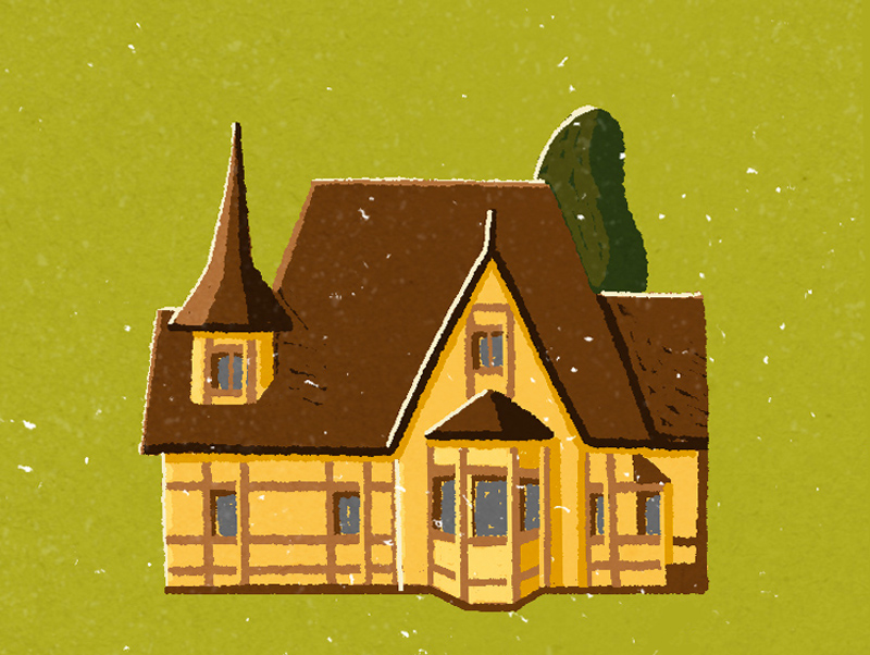 Illustration of a colonial wooden house