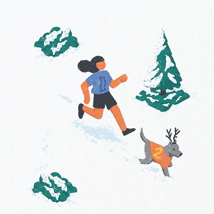 Illustration of a woman and a dog running