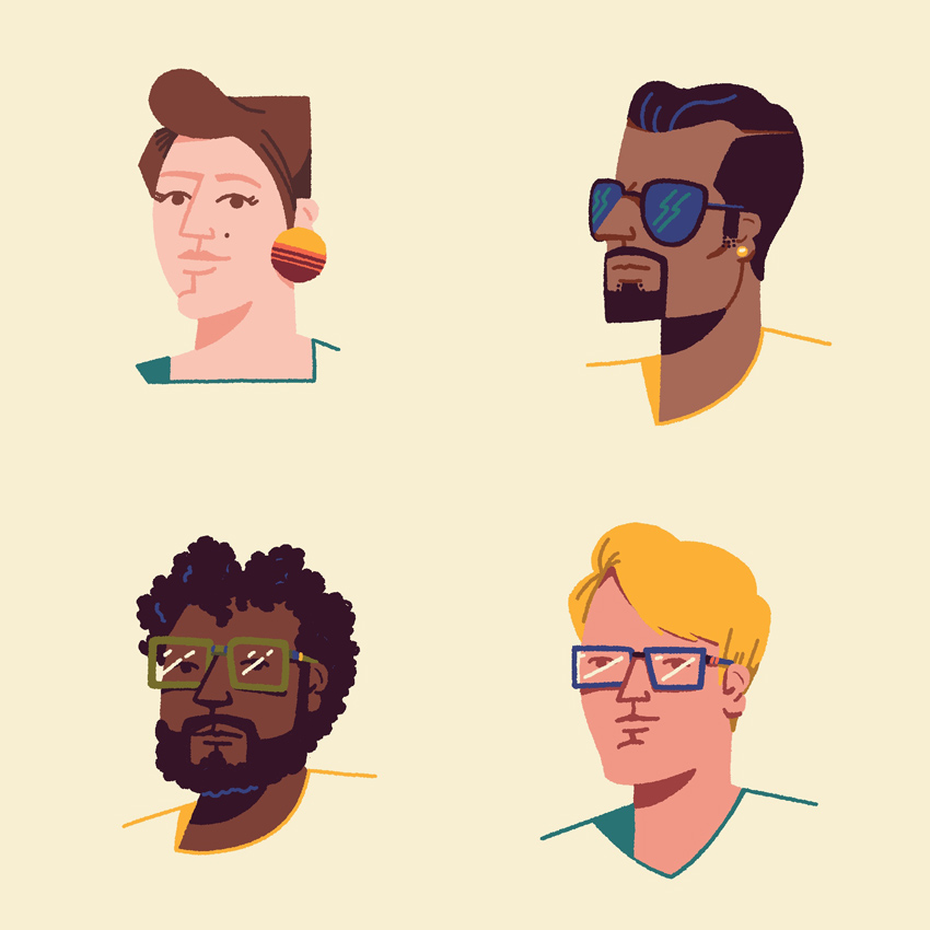 portrait illustrations of4 different characters.