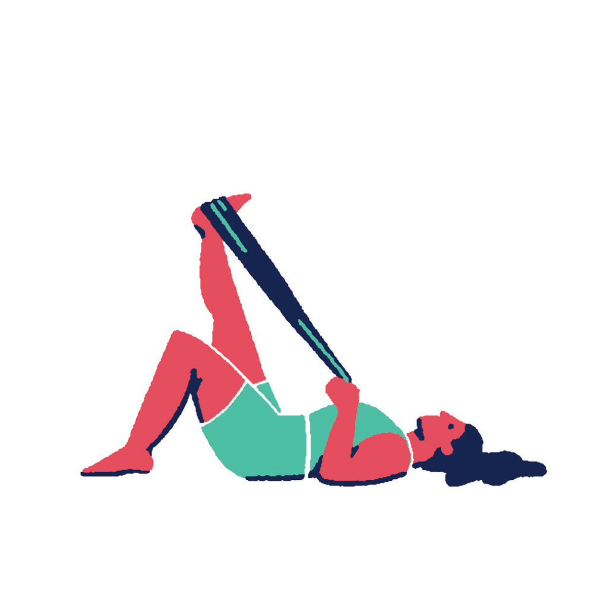 illustration of a woman laying down and stretching her leg with an elastic bend